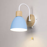 Nordic Wood Dome Wall Light with Pull