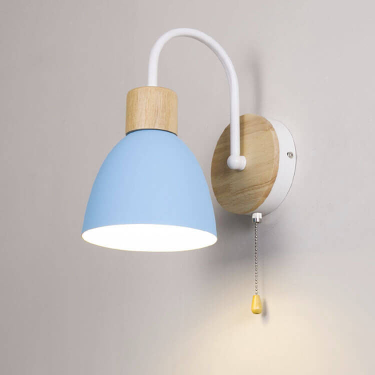 Nordic Wood Dome Wall Light with Pull