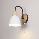 Nordic Wood Dome Wall Light with Pull