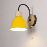 Nordic Wood Dome Wall Light with Pull