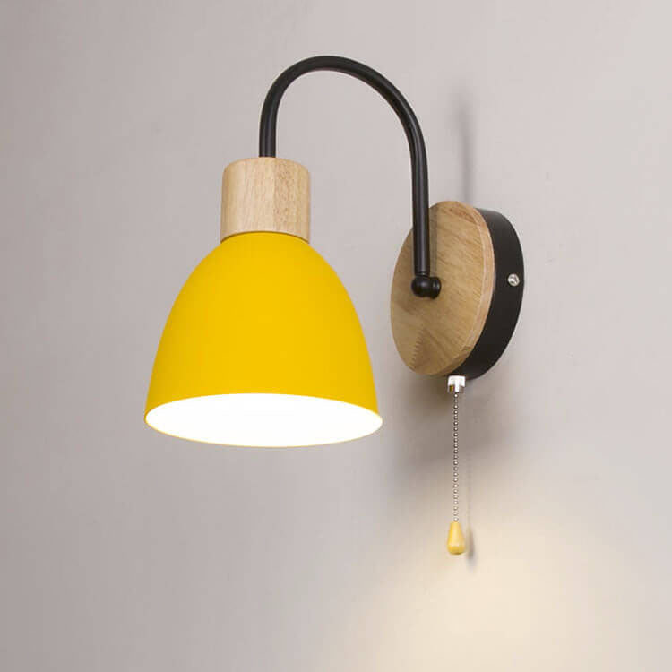 Nordic Wood Dome Wall Light with Pull
