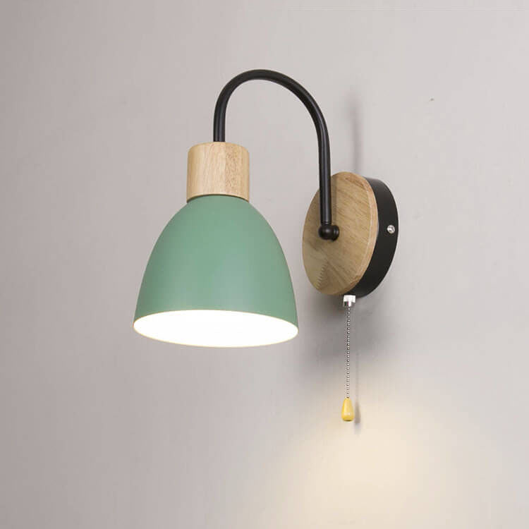 Nordic Wood Dome Wall Light with Pull