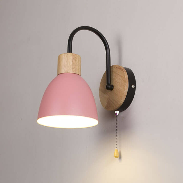 Nordic Wood Dome Wall Light with Pull