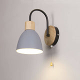 Nordic Wood Dome Wall Light with Pull