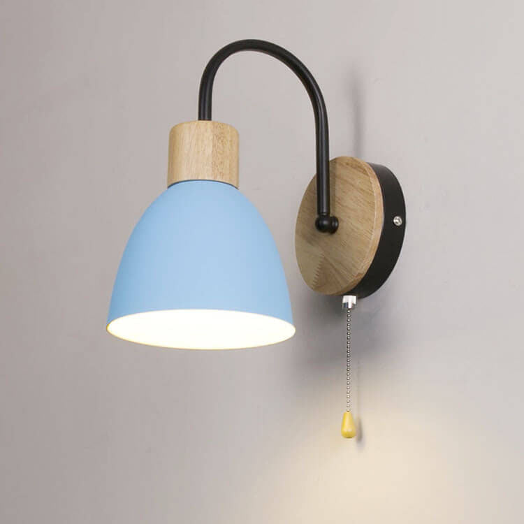 Nordic Wood Dome Wall Light with Pull