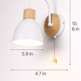 Nordic Wood Dome Wall Light with Pull