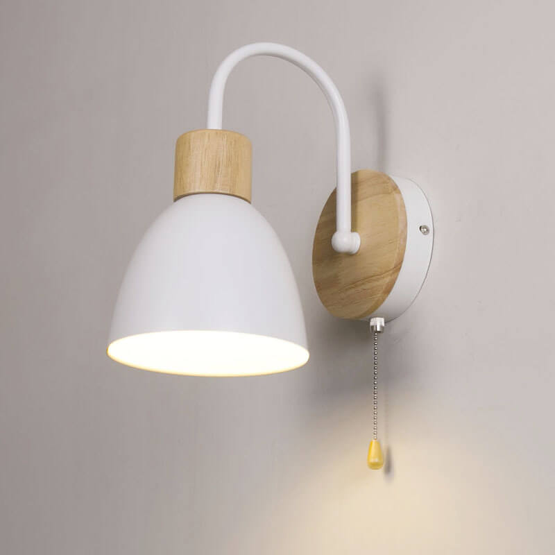 Nordic Wood Dome Wall Light with Pull