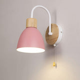 Nordic Wood Dome Wall Light with Pull