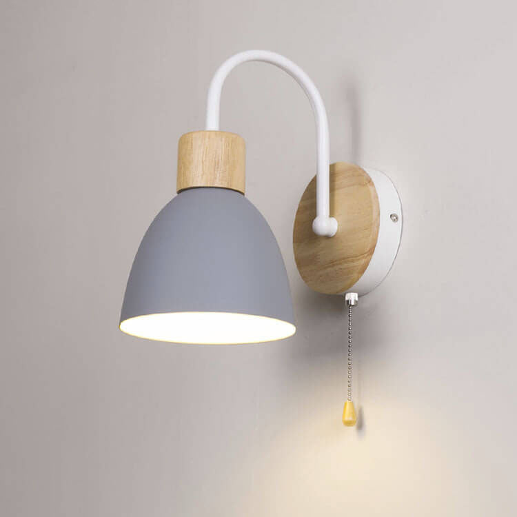 Nordic Wood Dome Wall Light with Pull