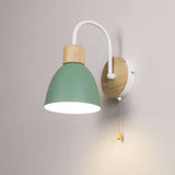 Nordic Wood Dome Wall Light with Pull