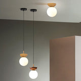Nordic Wood Glass Globe Ceiling Light