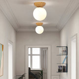 Nordic Wood Glass Globe Ceiling Light
