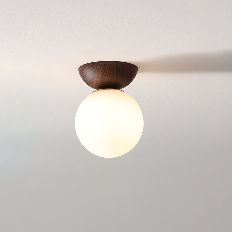 Nordic Wood Glass Globe Ceiling Light
