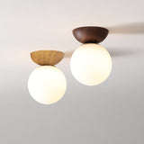 Nordic Wood Glass Globe Ceiling Light