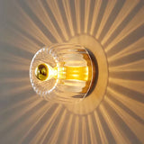 Ribbed Glass Round Wall Sconce with LED Light
