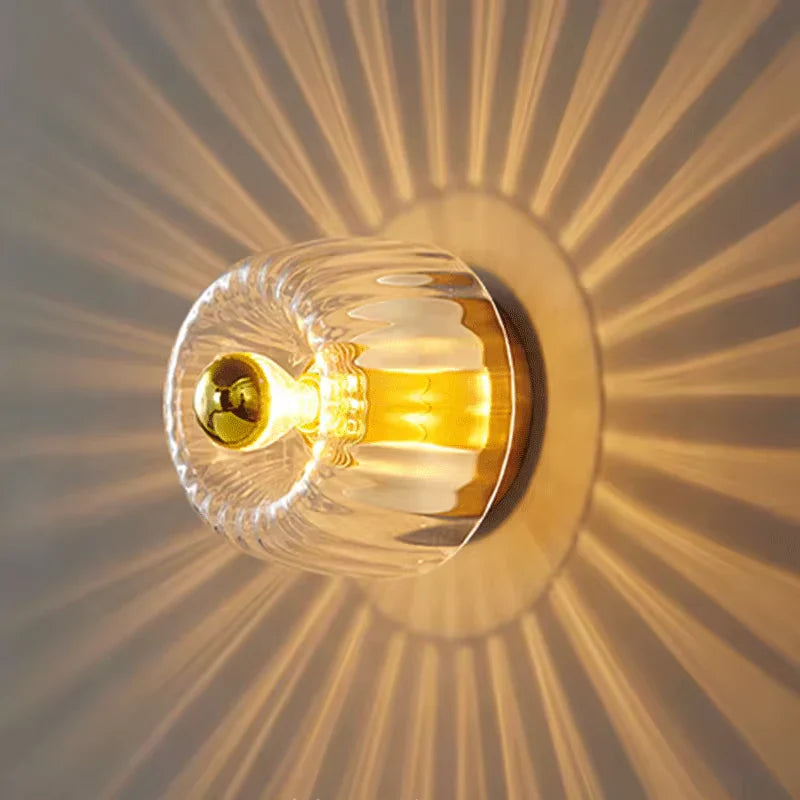 Ribbed Glass Round Wall Sconce with LED Light