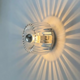 Ribbed Glass Round Wall Sconce with LED Light
