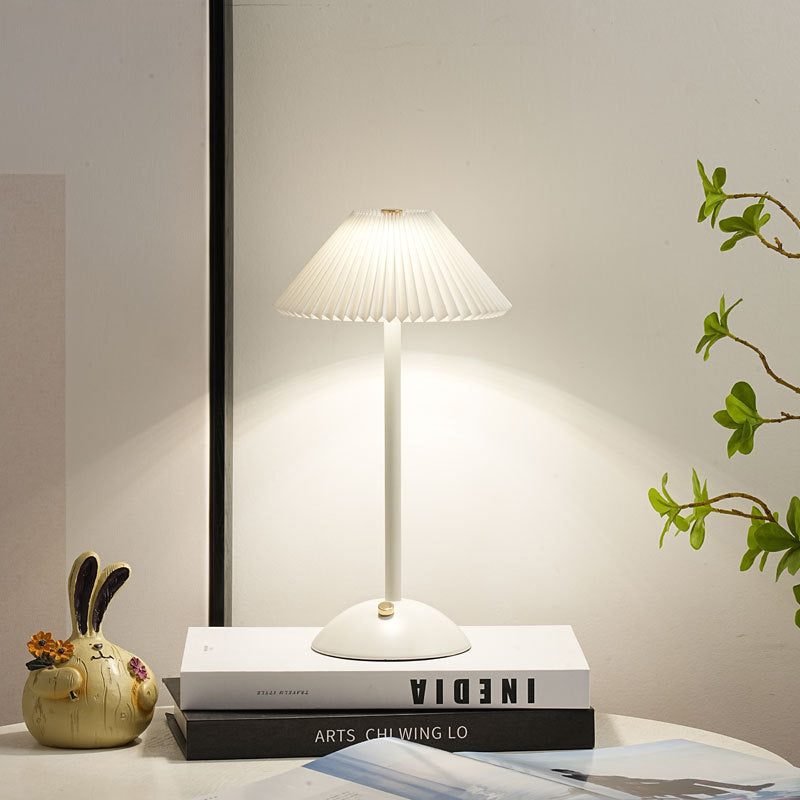 Scandinavian Brass Table Lamp with Pleated Shade