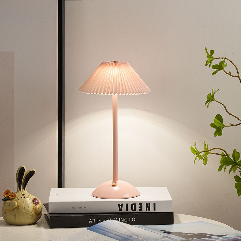 Scandinavian Brass Table Lamp with Pleated Shade