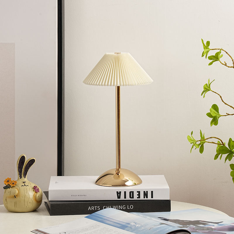 Scandinavian Brass Table Lamp with Pleated Shade