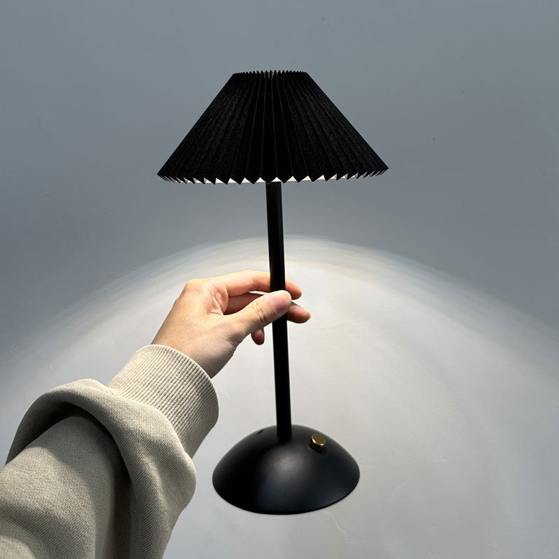 Scandinavian Brass Table Lamp with Pleated Shade