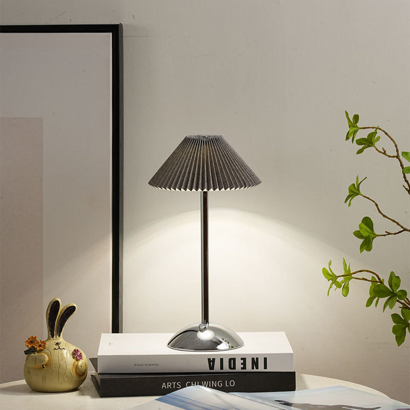 Scandinavian Brass Table Lamp with Pleated Shade