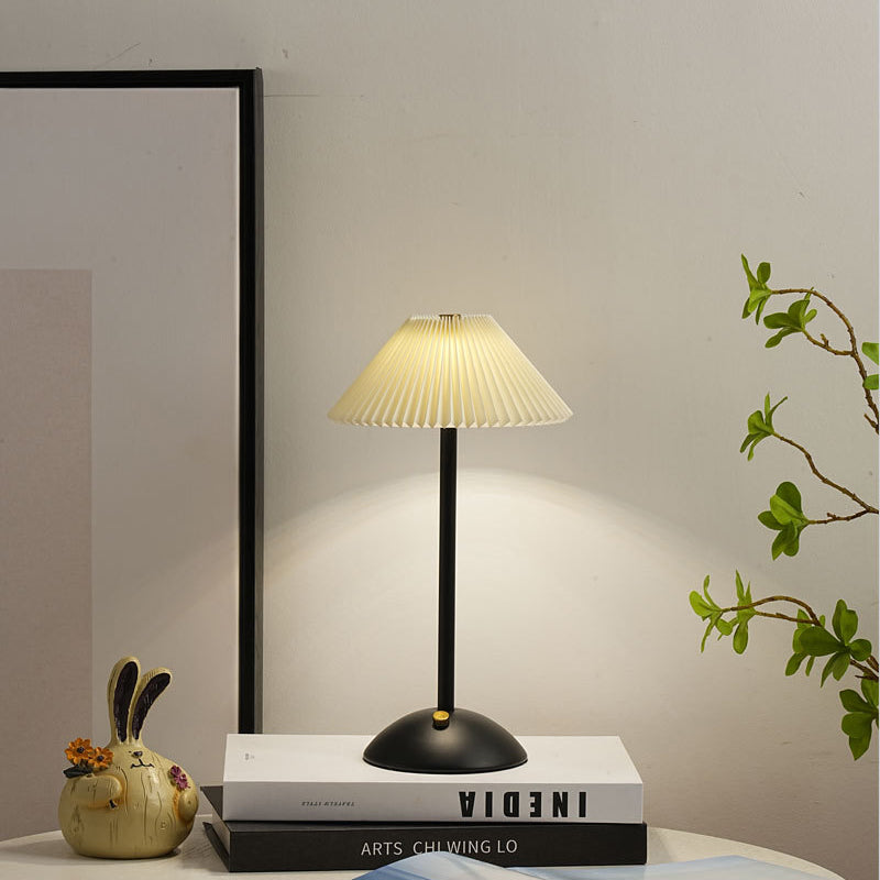 Scandinavian Brass Table Lamp with Pleated Shade