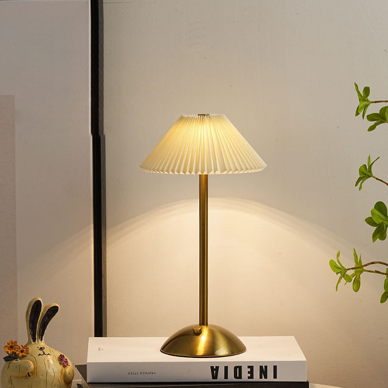 Scandinavian Brass Table Lamp with Pleated Shade