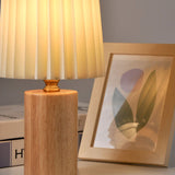 Solid Wood Pleated Fabric Table Lamp