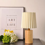Solid Wood Pleated Fabric Table Lamp