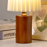 Solid Wood Pleated Fabric Table Lamp