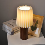 Solid Wood Pleated Fabric Table Lamp