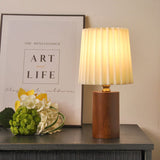 Solid Wood Pleated Fabric Table Lamp