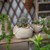 Textured Ceramic Flower Pot with Rope Handles