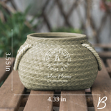 Textured Ceramic Flower Pot with Rope Handles