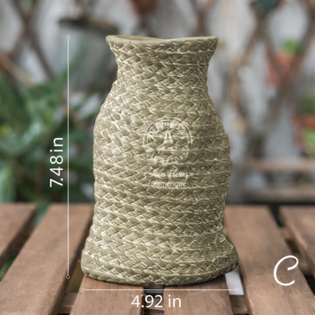 Textured Ceramic Flower Pot with Rope Handles
