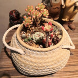 Textured Ceramic Flower Pot with Rope Handles