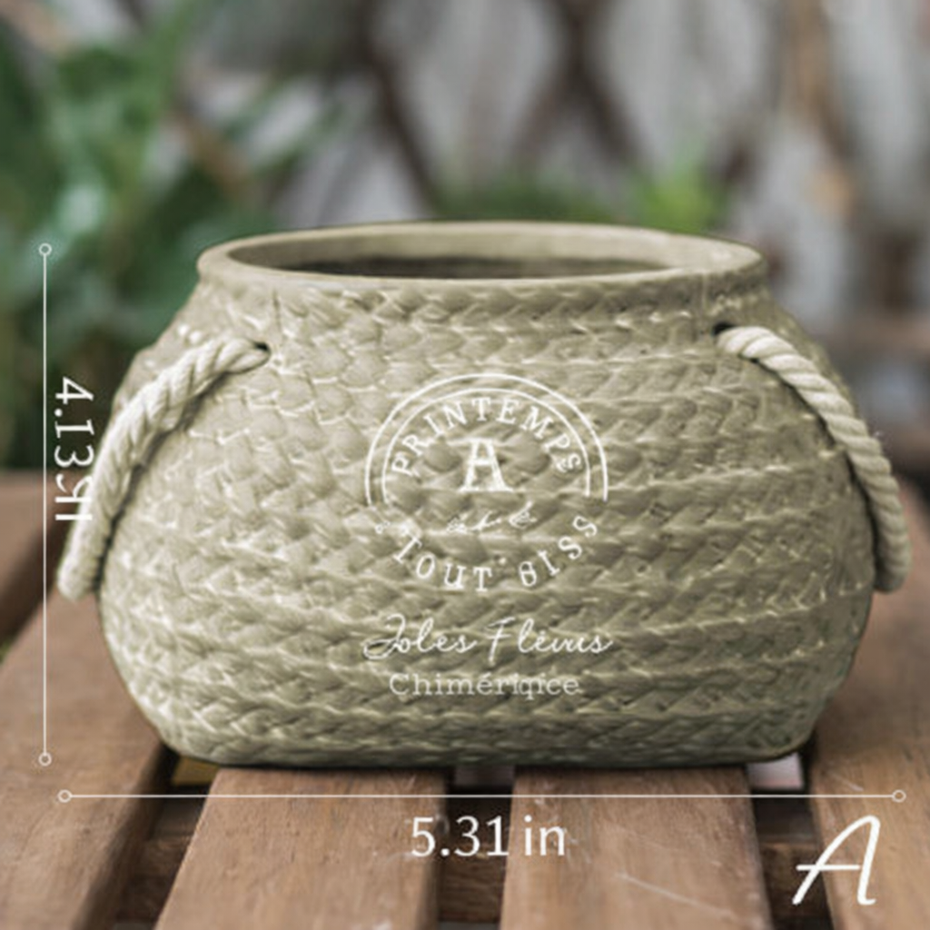 Textured Ceramic Flower Pot with Rope Handles