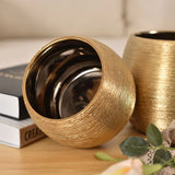 Textured Gold Ceramic Flower Pot Round Design