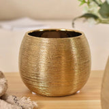 Textured Gold Ceramic Flower Pot Round Design