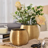 Textured Gold Ceramic Flower Pot Round Design