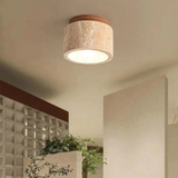 Travertine Ceiling Light with Wood Accent