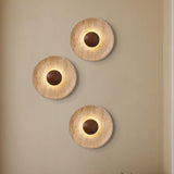 Travertine Round Wall Sconce with Warm LED