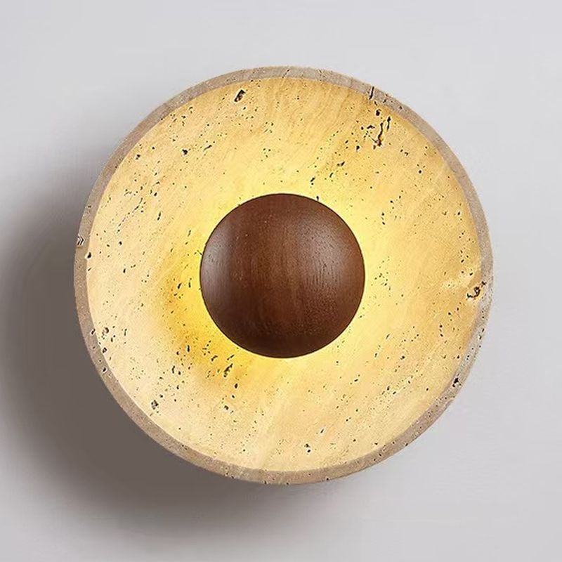 Travertine Round Wall Sconce with Warm LED