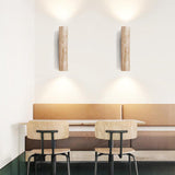 Travertine Wood Cylinder Wall Sconce LED