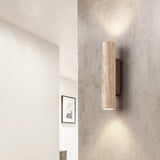 Travertine Wood Cylinder Wall Sconce LED