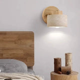 Travertine Wood Wall Sconce with Cylinder