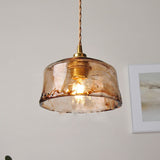 Vintage Amber Glass Pendant with Brass