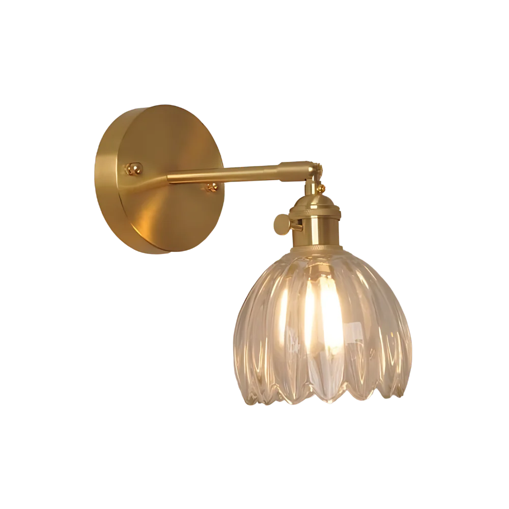 Vintage Brass Tulip Glass Wall Sconce