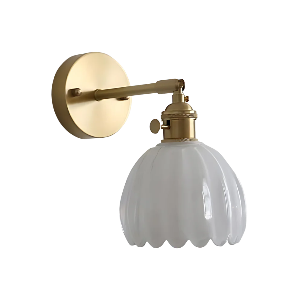 Vintage Brass Tulip Glass Wall Sconce
